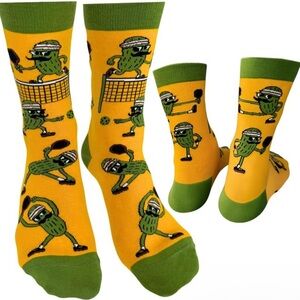 Pickle Sports Themed Men's Socks - Yellow and Green